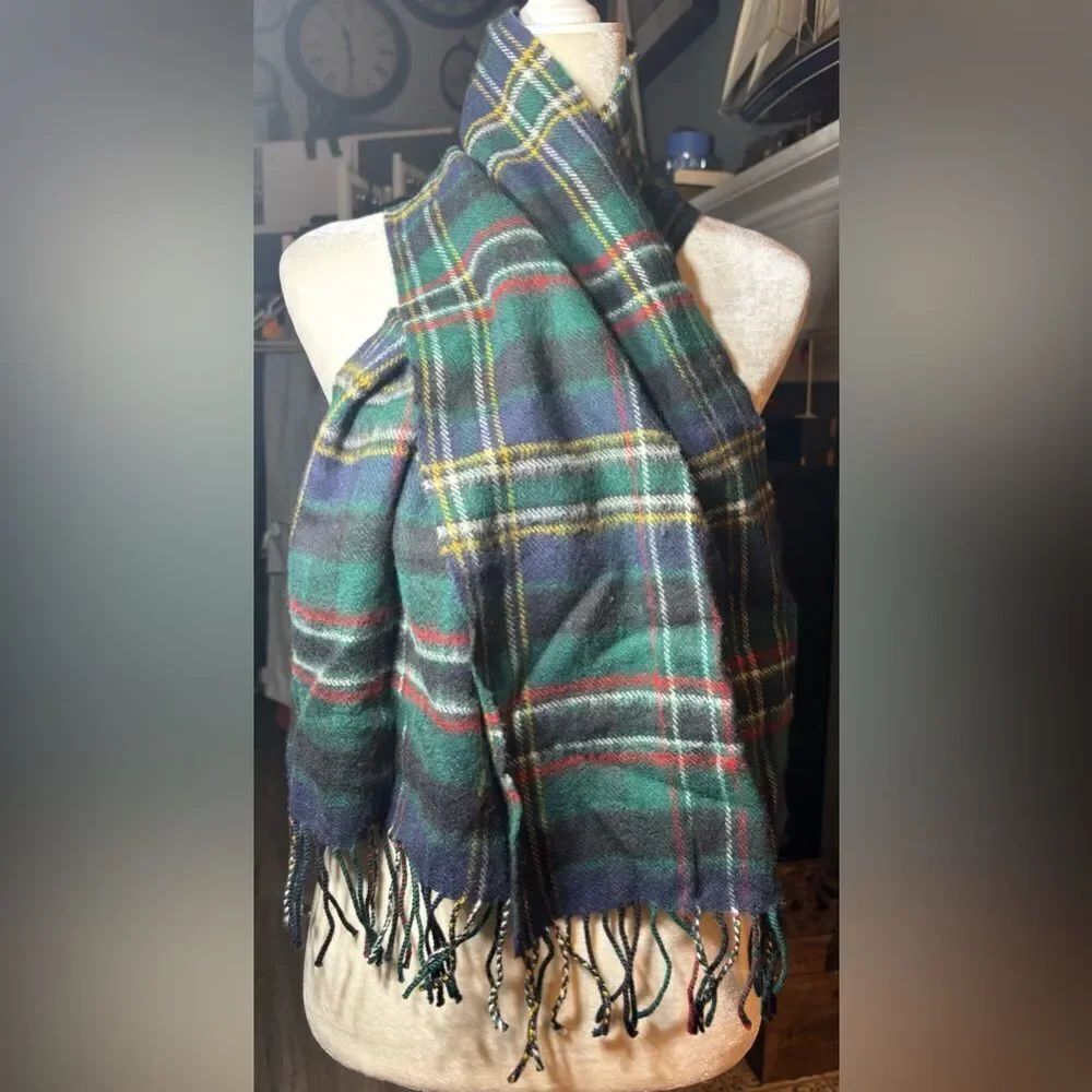 Vintage James Pringle Weavers Inverness Tartan 100% Lambswool Scarf with Fringe